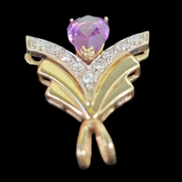 Pendant Amethyst Diamond 14k Yellow Gold  Charm 4.7 grams - Picture 7 of 16